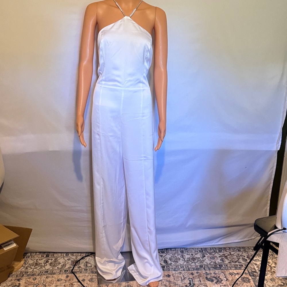 White Satin Halter Jumpsuit